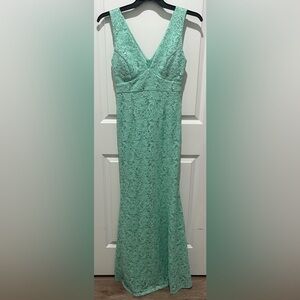 Scala Mint Lace and Sequin Floor Length Gown/Dress